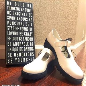 Mary Jane Style Preppy White Lug chunky platform Loafers  by Wonder Nation